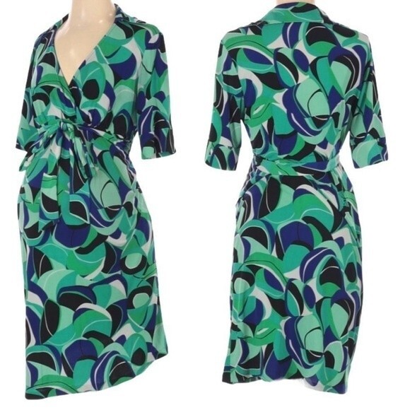 Motherhood Maternity Green And Blue belted Dress Size Small - Picture 1 of 5